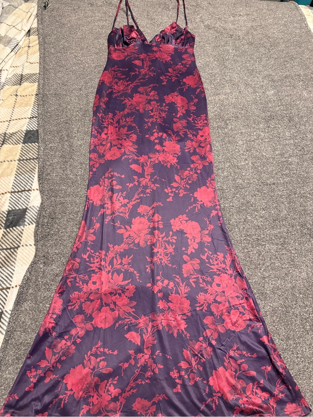 Floral Slip Maxi Dress in Deep Purple and Fuchsia
